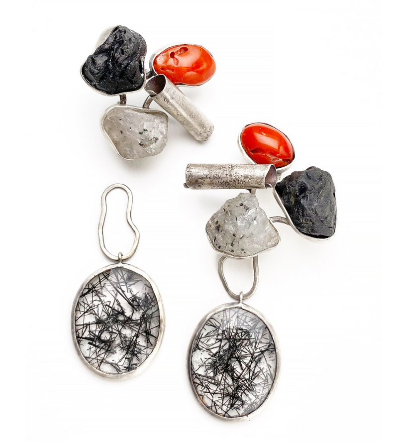 "Mineral Omega Post Earrings" (with drop)