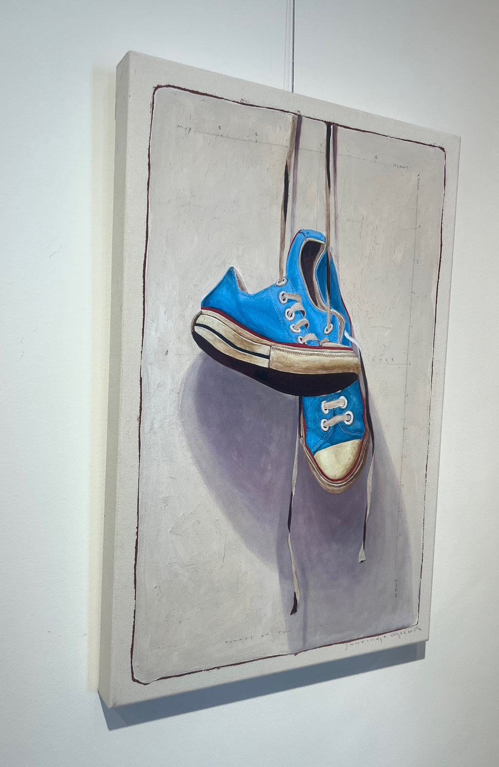 Contemporary small scale acrylic painting of blue low top Converse