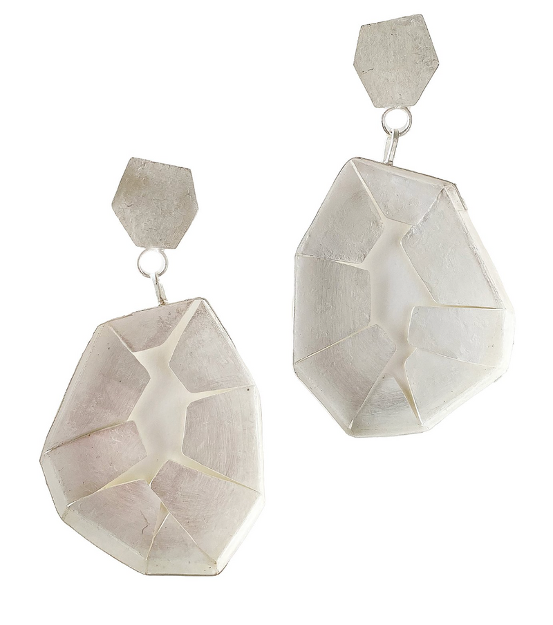 "White Geometric Hanging Earrings"