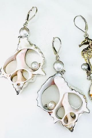 "Murex Shell & Pearl Earring Wire"