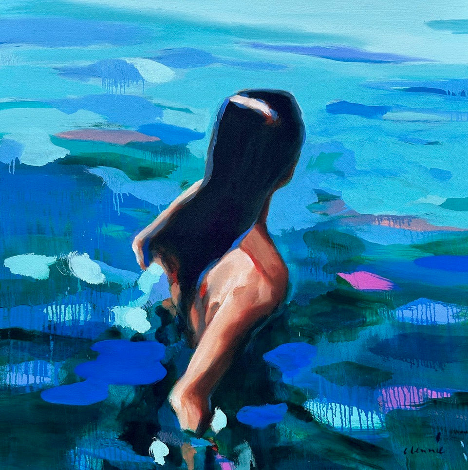 painting of a woman in blue waters