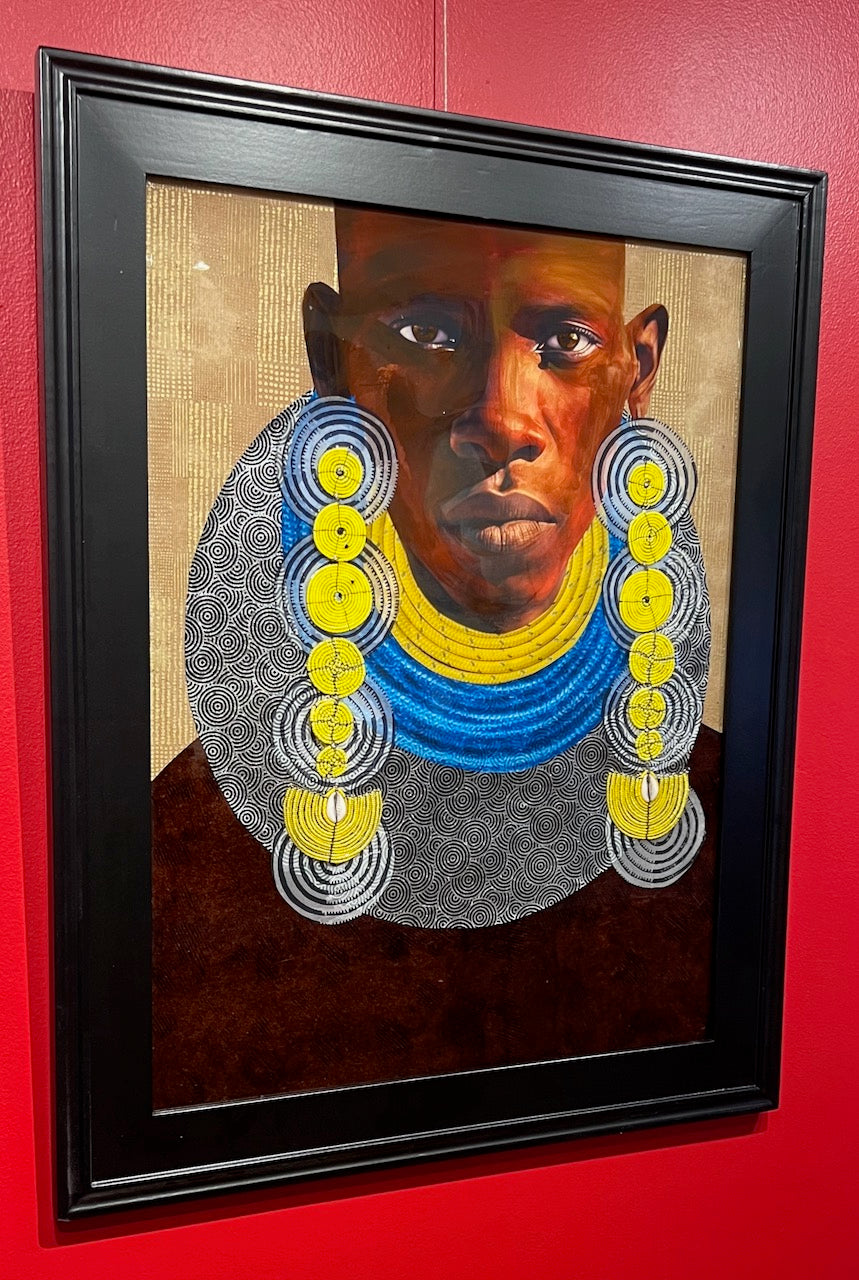 tribal art mixed media yellow earrings african artwork