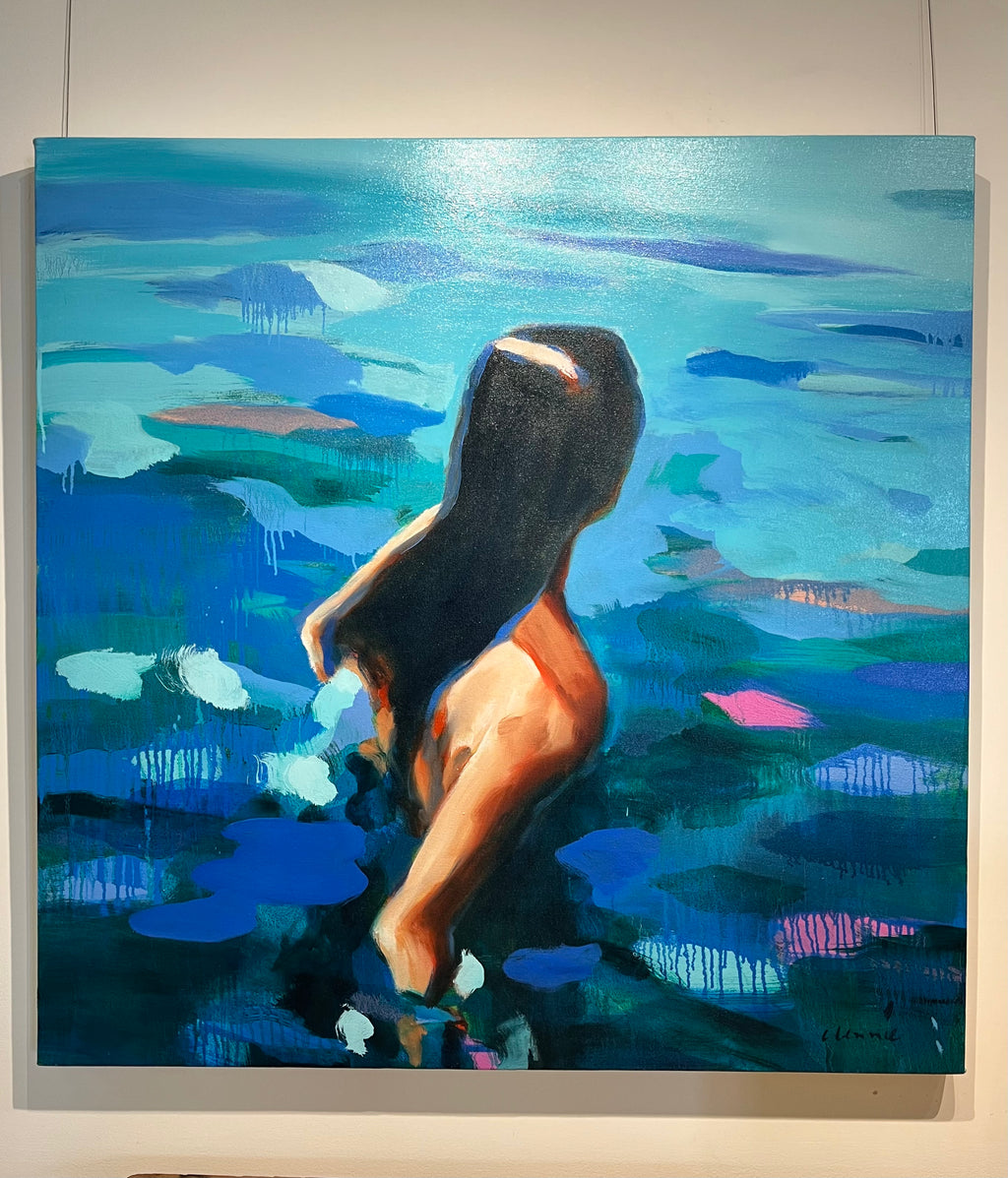 painting of a woman in blue waters