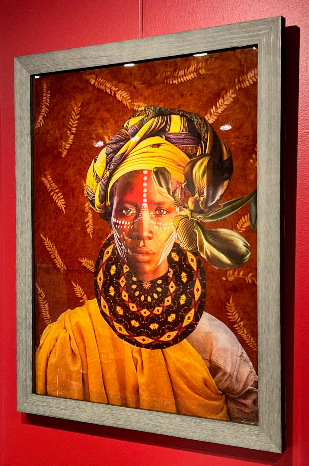 tribal african fine art maroon mixed media portrait face paint