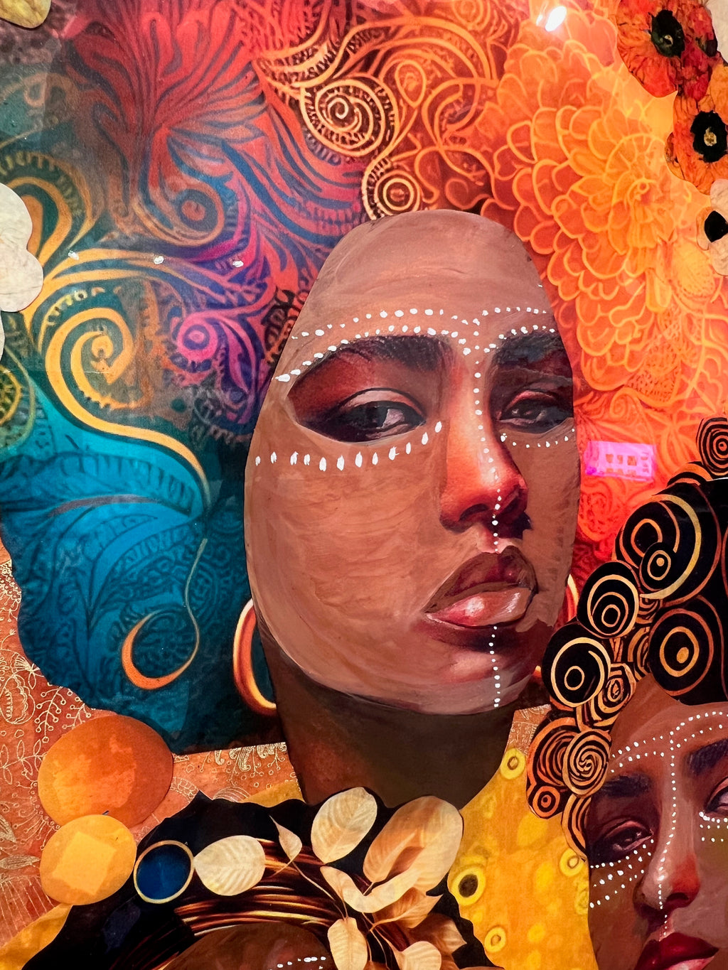 tribal african fine art female portrait mixed media flowers head dress