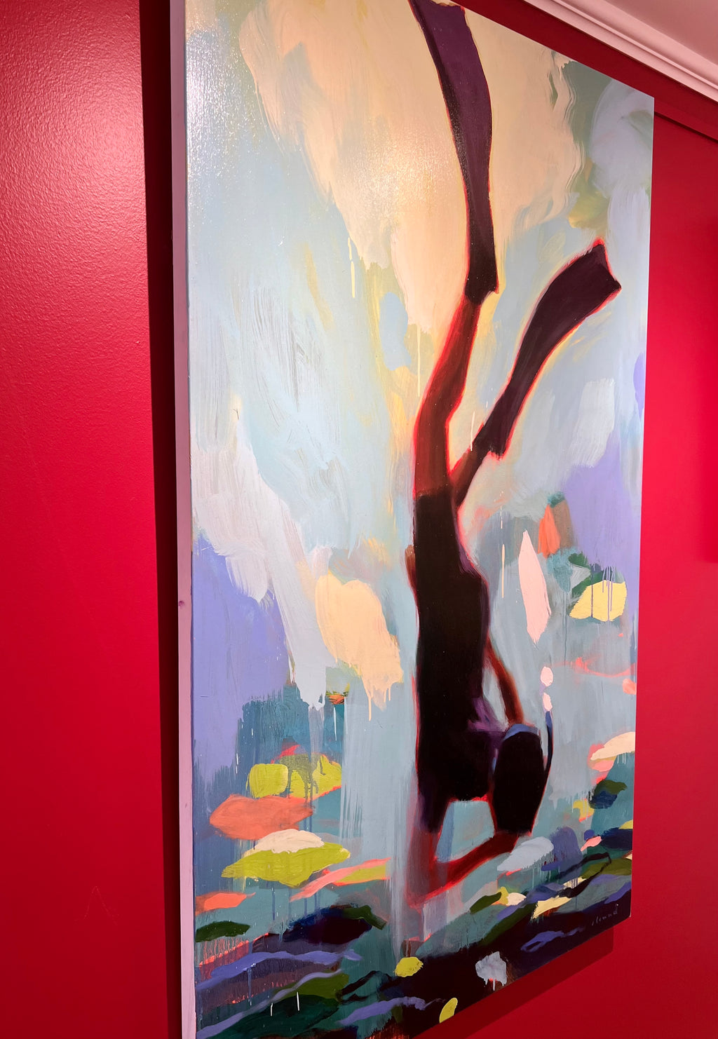 vertical oil painting of a person snorkeling deep in the ocean 