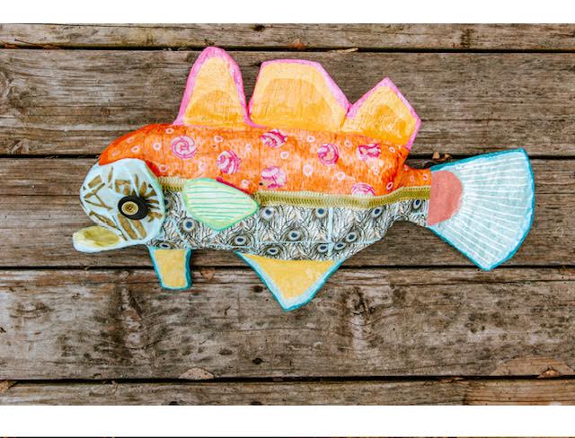 mixed media fish nautical artwork colorful paint sculpture red orange blue tail