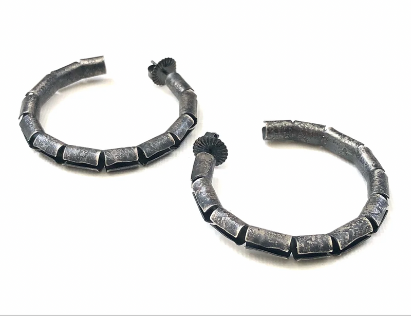 "Open Tube Hoop Earring Oxidized"