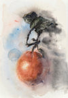 Still life watercolor painting by Wendy Artin of an orange on stained background