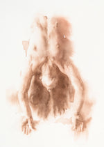Nude watercolor painting by Wendy Artin of a nude man (torso only), bending back - Aerial view