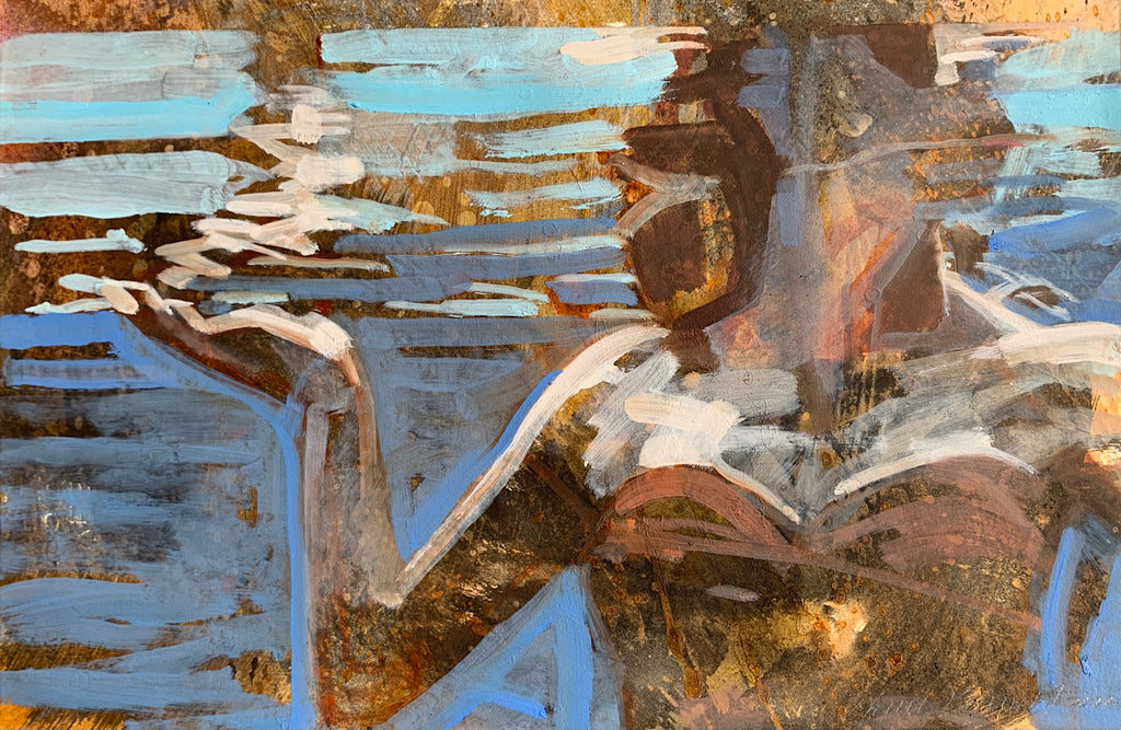 abstract contemporary oil painting of a woman under turquoise water 