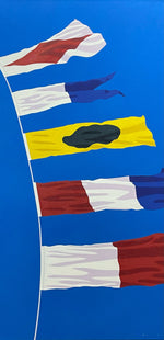 Oil painting of Nautical flags with blue sky behind