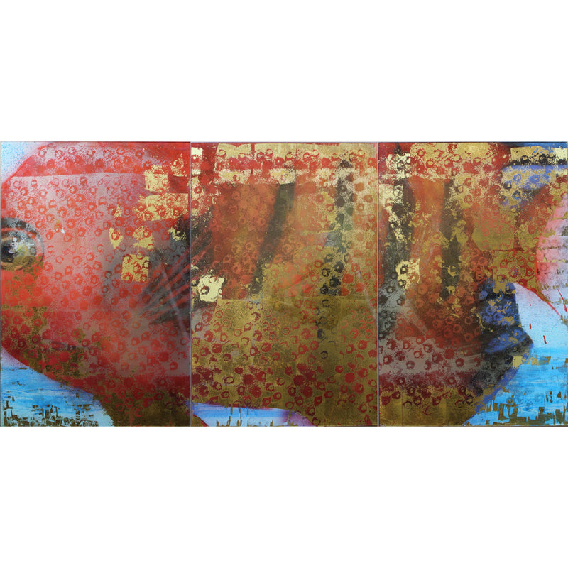 Abstract fish painting on acrylic panels by Carol Bennett