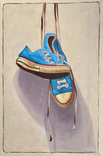 Contemporary small scale acrylic painting of blue low top Converse