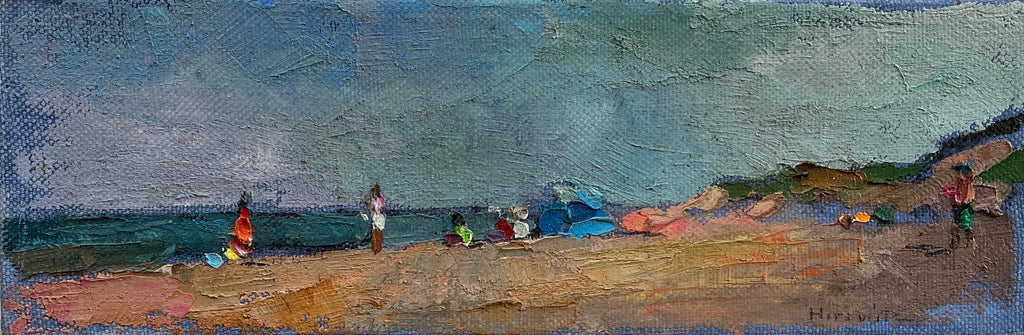 abstract oil painting of people on the beach