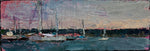 abstract oil painting of sailboats at sunset