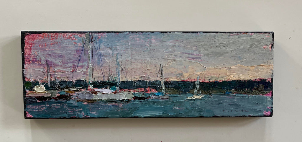 abstract oil painting of sailboats at sunset