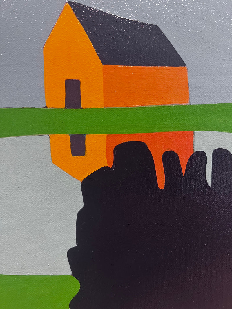 "Orange House on Pond"