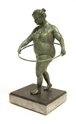 bronze sculpture by Veronique Clamot of a plus-sized model using a hoola hoop