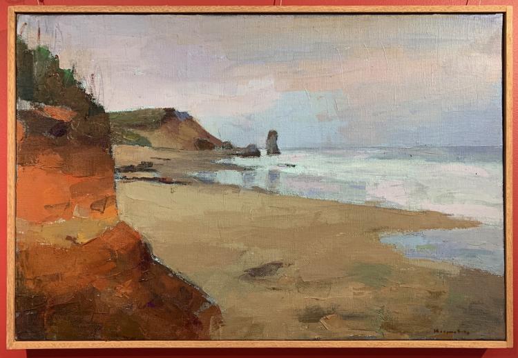Oil painting by Larry Horowitz of Lucy Vincent Beach with a red clay cliff in the foreground
