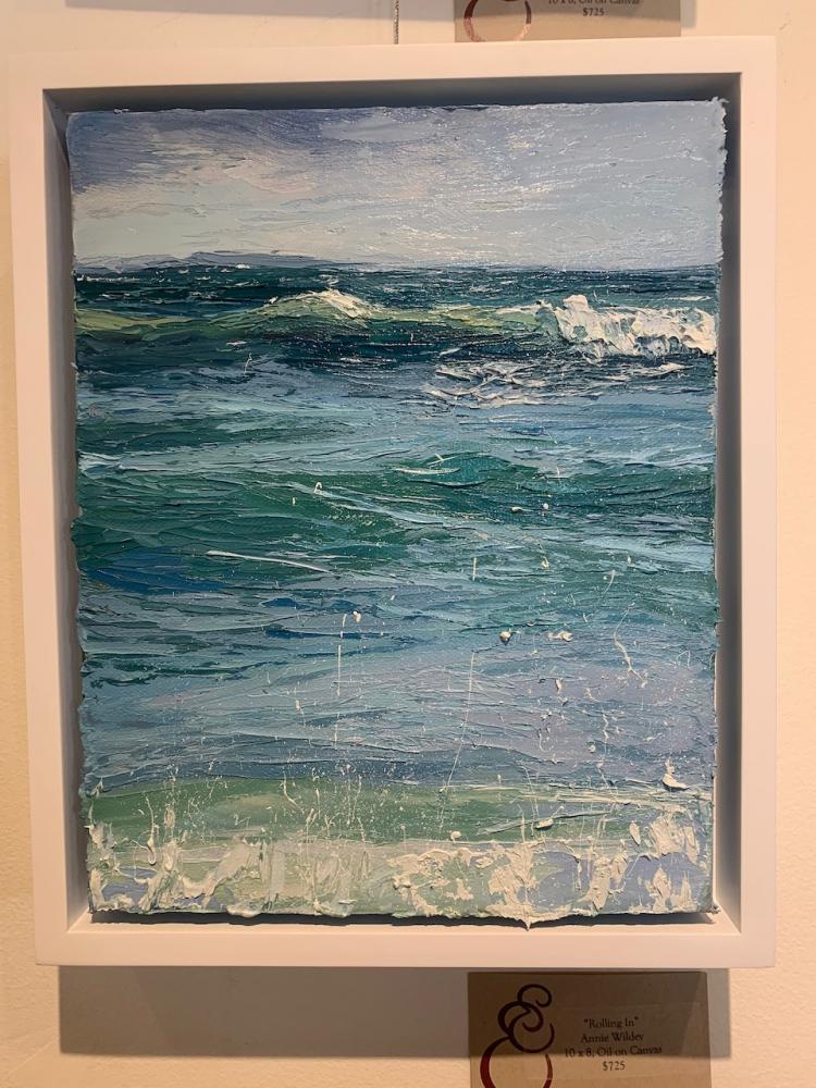 Oil painting of a tall seascape by Annie Wildey