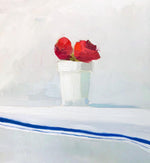 "Reds on White, French Blue Linen"