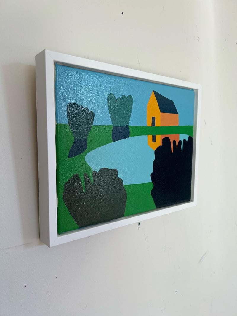 "Orange House on Pond"