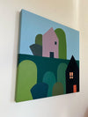 "Pink House and Dark Blue House Among the Hedge's"